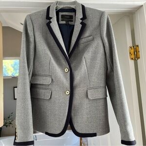 J Crew Schoolboy Wool Blazer Women’s Size 4 Gray Navy Blue Contrast Trim